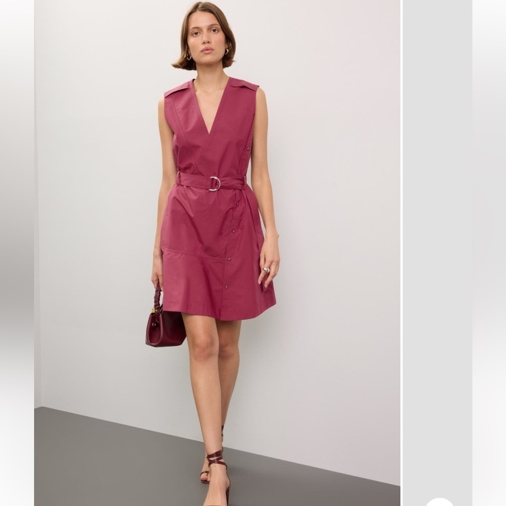 3.1 Phillip Lim Sleeveless V-Neck Belted Mini Dress Burgundy Button Sz 4